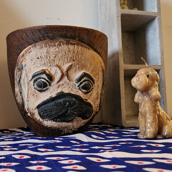 Handmade Terra-cotta Pug Breed Dog Portrait Face Ceramic Planter - Picture 5 of 5